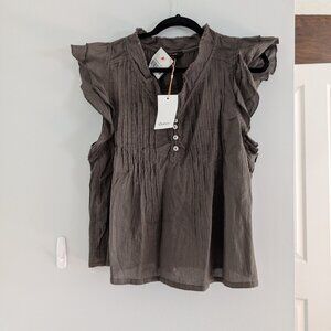 Quince Organic Textured Cotton Ruffle Short Sleeve Blouse